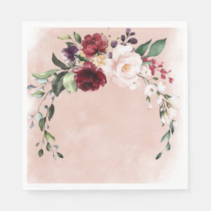 Rustic Burgundy & Blush Pink Roses Bridal Brunch Napkin