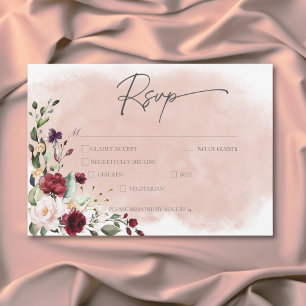 Rustic Burgundy & Blush Pink Roses Wedding Dinner RSVP Card