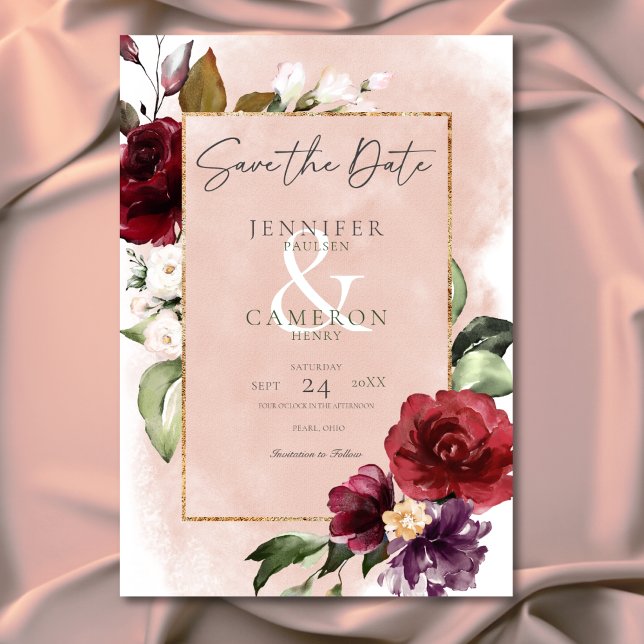 Rustic Burgundy & Blush Pink Roses Wedding Save The Date (Rustic Burgundy & Blush Pink Roses Wedding Save The Date)