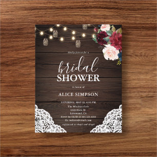 Rustic Burgundy Blush Script Bridal Shower Flyer