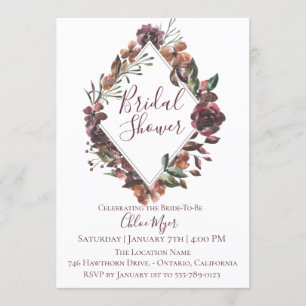 Rustic Burgundy Botanical Bridal Shower Invitation