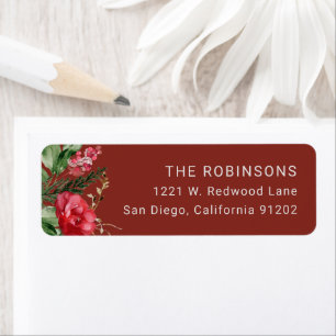 Rustic Burgundy Botanical Christmas Return Address