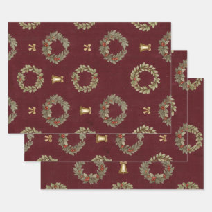 Rustic Burgundy Botanical Winter Christmas Wrapping Paper Sheet