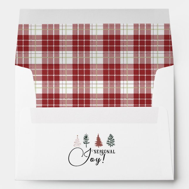 Rustic Burgundy Buffalo Plaid & Christmas Trees  Envelope (Back (Bottom))