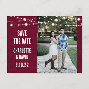 Rustic Burgundy Burlap Wedding Save The Date Photo Announcement Postcard
