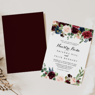 Rustic Burgundy Calligraphy Nuestra Boda Wedding Invitation