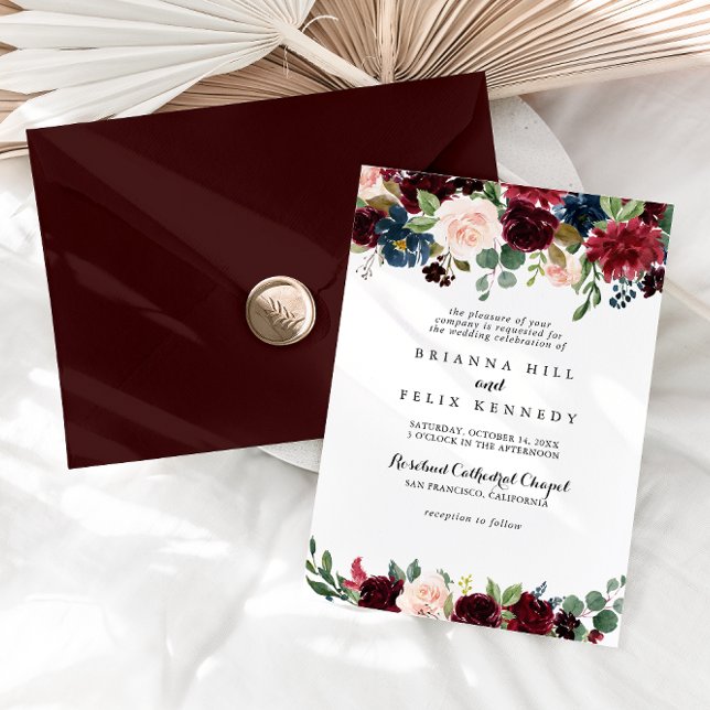 Rustic Burgundy Calligraphy Traditional Wedding Invitation (Creator Uploaded)