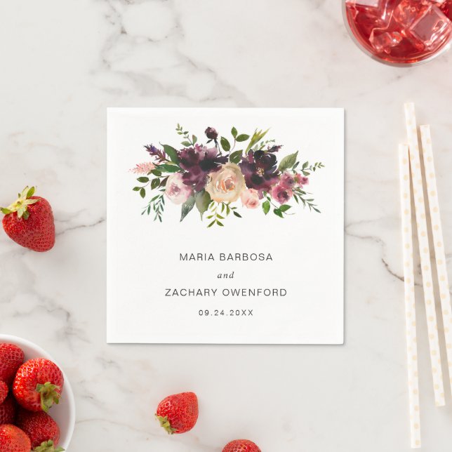 Rustic Burgundy Fall Floral Elegant Wedding Napkin (Insitu)
