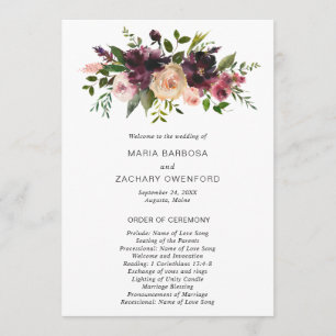 Rustic Burgundy Fall Floral Elegant Wedding Programme