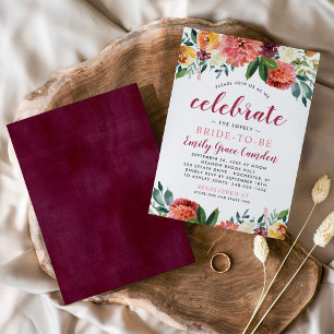 Rustic Burgundy Fall Floral Wedding Bridal Shower Invitation