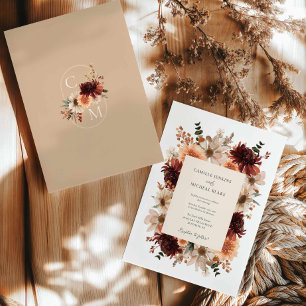 Rustic Burgundy Fall Floral Wedding Invitation