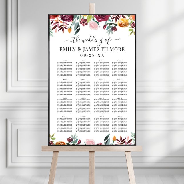 Rustic Burgundy Fall Floral Wedding Seating Poster (Creator Uploaded)