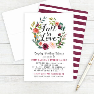 Rustic Burgundy Fall in Love Floral Couples Shower Invitation