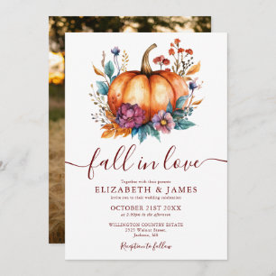Rustic Burgundy Fall In Love Pumpkin Photo Wedding Invitation