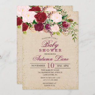 Rustic Burgundy Floral Baby Shower Invitation