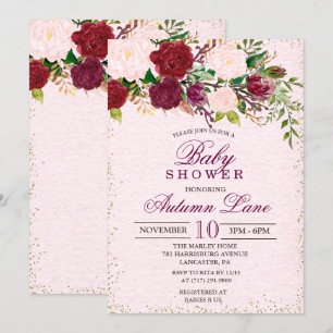 Rustic Burgundy Floral Baby Shower Invitation