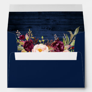 Rustic Burgundy Floral Blue Wood Invitation Envelope