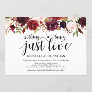 Rustic Burgundy Floral Elopement Reception Invites