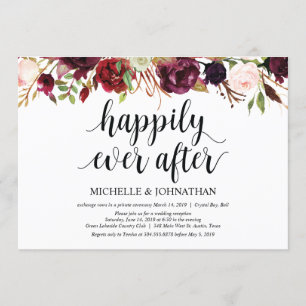 Rustic Burgundy Floral Elopement Reception Invites