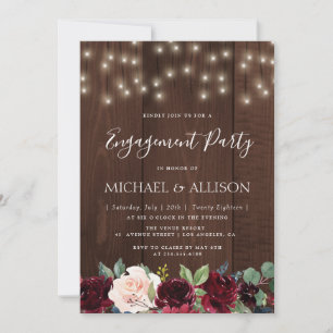 rustic burgundy floral engagement party invitation