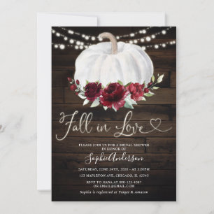 Rustic Burgundy Floral Fall in Love Bridal Shower Invitation