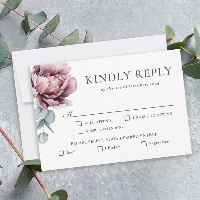 Rustic Burgundy Floral Fall Wedding RSVP Card (Creator Uploaded)