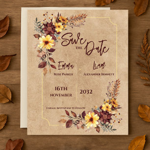 Rustic Burgundy Floral Fall Wedding Save the Date