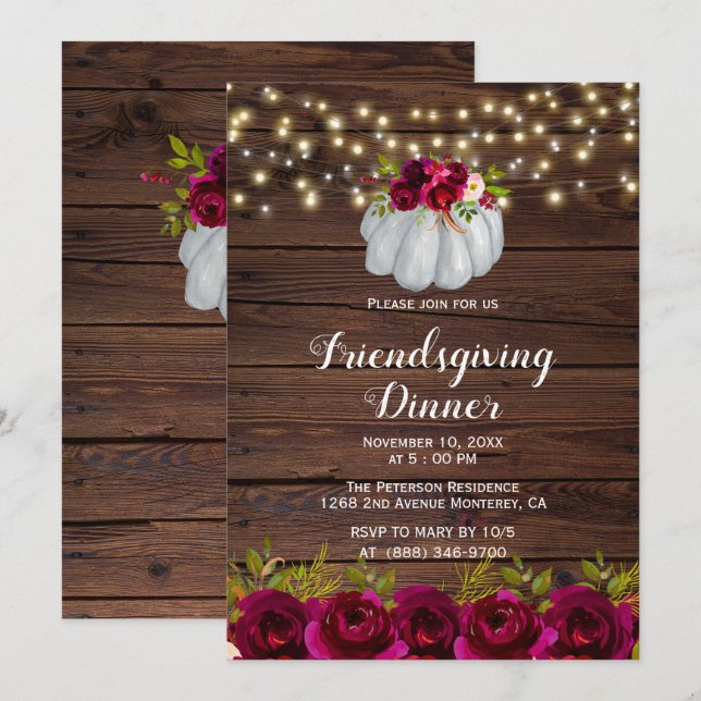 Rustic Burgundy Floral Friendsgiving Invitations (Front/Back)