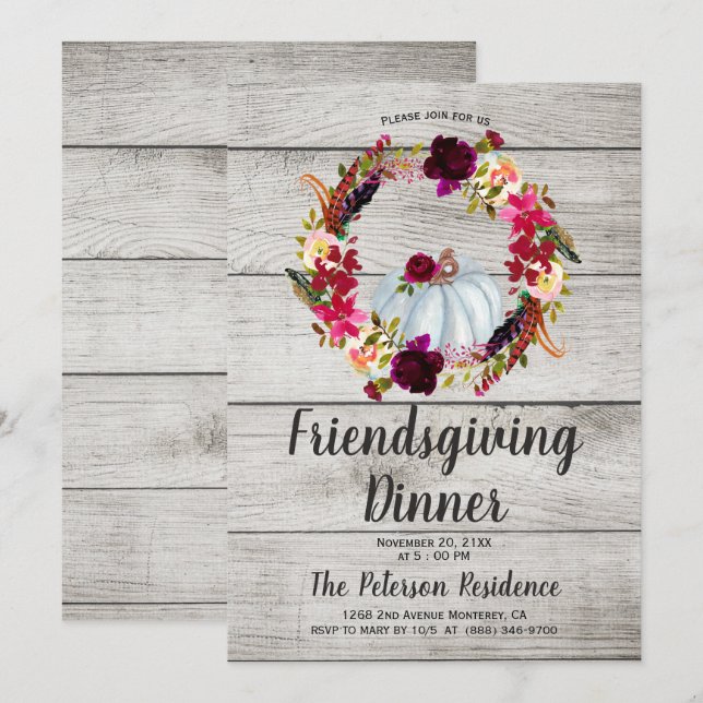 Rustic Burgundy Floral Friendsgiving Invitations (Front/Back)