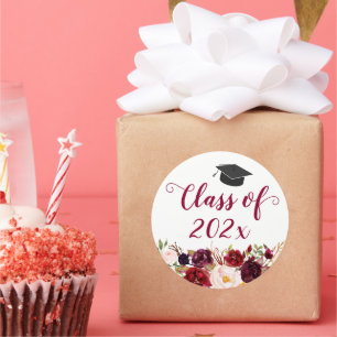 Rustic Burgundy Floral Graduation Classic Round Sticker