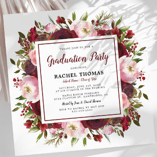 Rustic Burgundy Floral Graduation Party Invitation