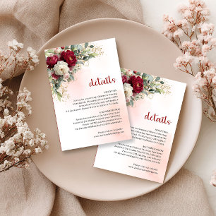 Rustic Burgundy Floral Greenery Gold Wedding Detai Enclosure Card