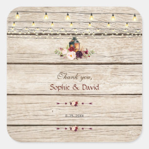 Rustic Burgundy Floral Lantern Old Barn Wedding Square Sticker