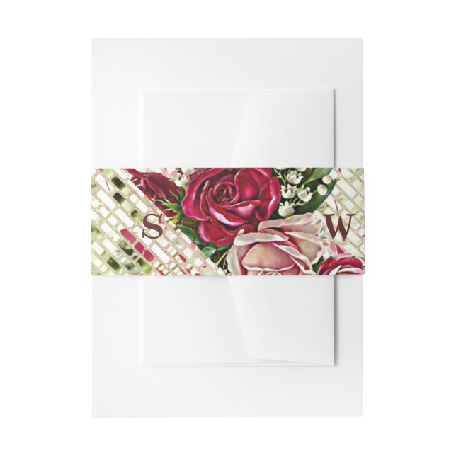 Rustic Burgundy Floral Maroon Roses Wedding  Invitation Belly Band (Front Example)