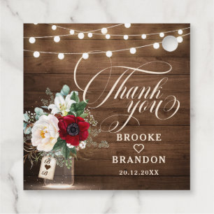 Rustic Burgundy Floral Mason Jar Wedding Favour Tags