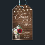 Rustic Burgundy Floral Mason Jar Wedding Gift Tags<br><div class="desc">Rustic country string lights and mason jar with burgundy,  red,  Marsala,  maroon ,  ivory,  blush colour floral bouquet and eucalyptus leaves on wood background wedding gift tag. Please contact me for any help in customisation or if you need any other product with this design.</div>