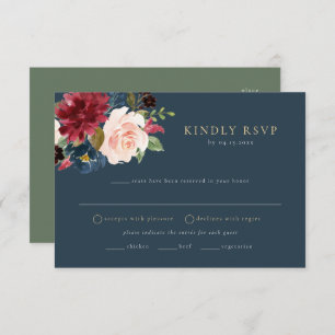 Rustic Burgundy Floral Meal Choice RSVP Postcard