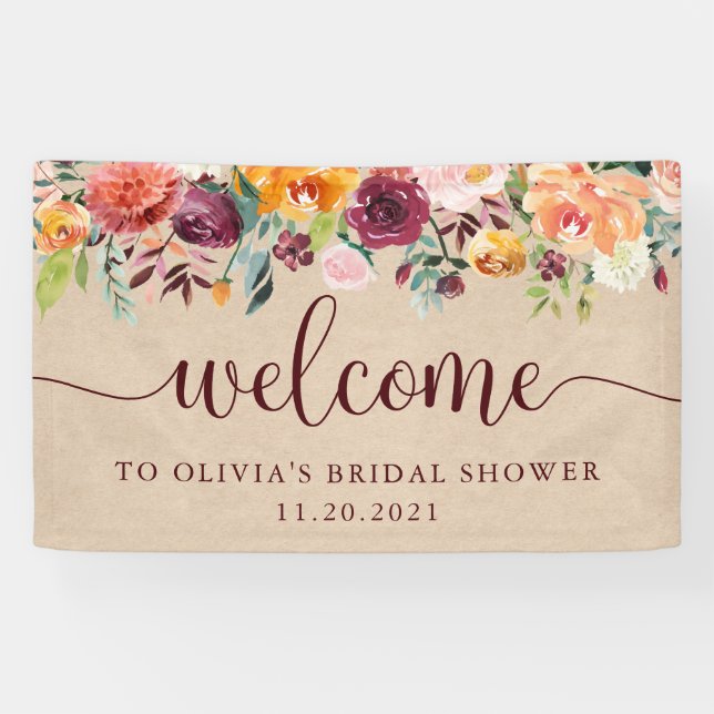 Rustic Burgundy Floral on Kraft Look | Welcome Banner (Horizontal)
