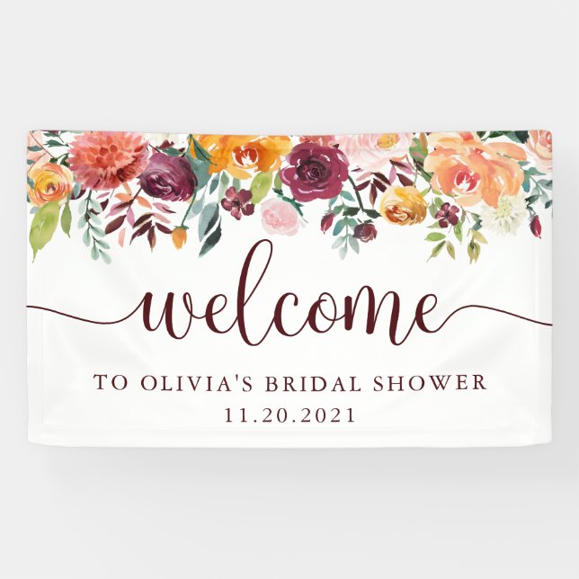 Rustic Burgundy Floral on White | Welcome Banner (Horizontal)