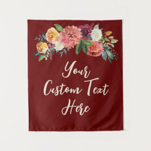 Rustic Burgundy Floral Photo Prop Wedding Backdrop Tapestry