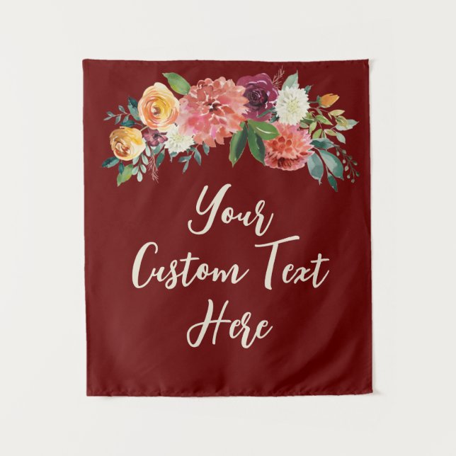 Rustic Burgundy Floral Photo Prop Wedding Backdrop Tapestry (Front)