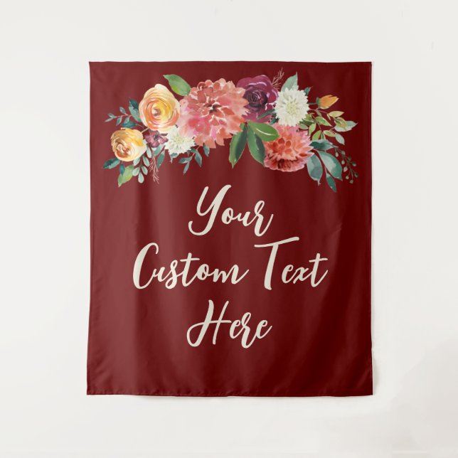 Rustic Burgundy Floral Photo Prop Wedding Backdrop Tapestry (Front)