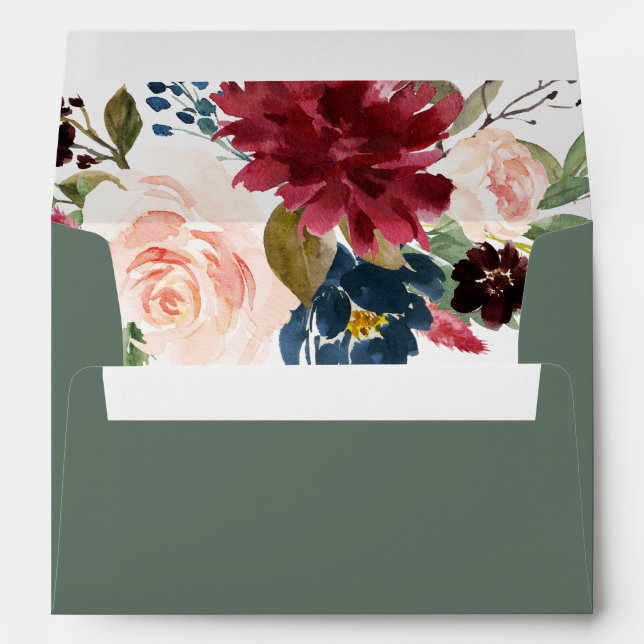 Rustic Burgundy Floral Return Address Included Envelope (Back (Bottom))