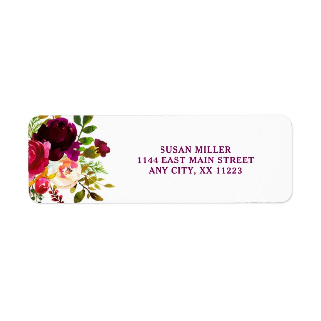 Rustic Burgundy Floral return address label 3979 (Front)