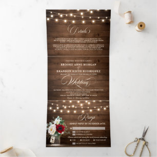 Rustic Burgundy Floral Tri-Fold Wedding Invitation