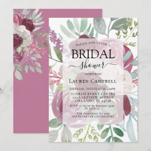 Rustic Burgundy Floral Watercolor Bridal Shower Invitation