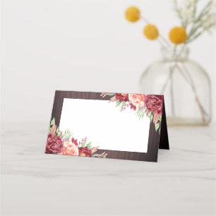 Rustic Burgundy Floral Watercolor Wedding Place Card