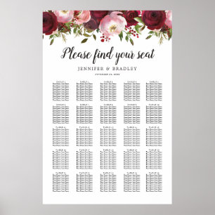Rustic Burgundy Floral Wedding 25 Table Chart