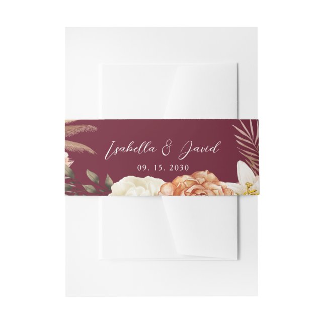 Rustic Burgundy Floral Wedding Belly Band Invitation Belly Band (Front Example)