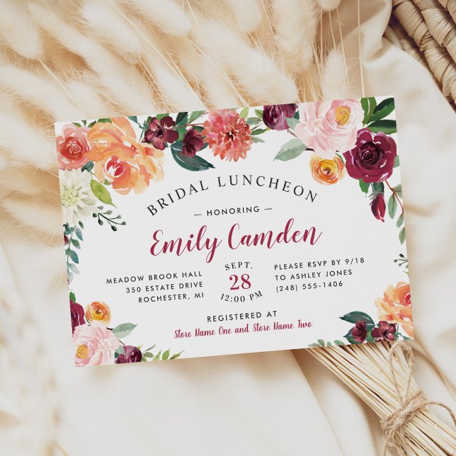 Rustic Burgundy Floral Wedding Bridal Luncheon Invitation (Creator Uploaded)
